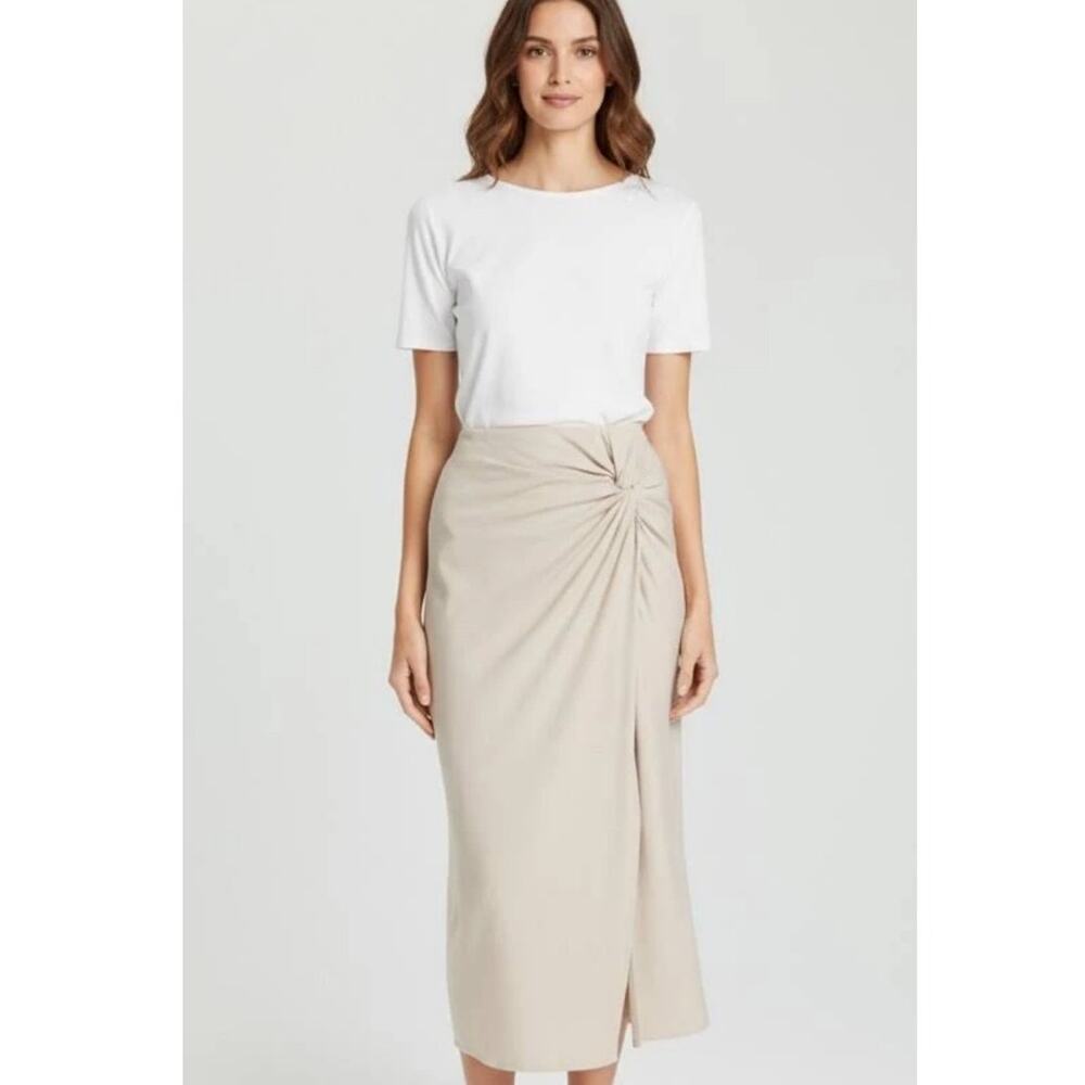 New With Tags Vince Twist Draped Midi Skirt Light Heather Beige Womens Size XS - Picture 13 of 13